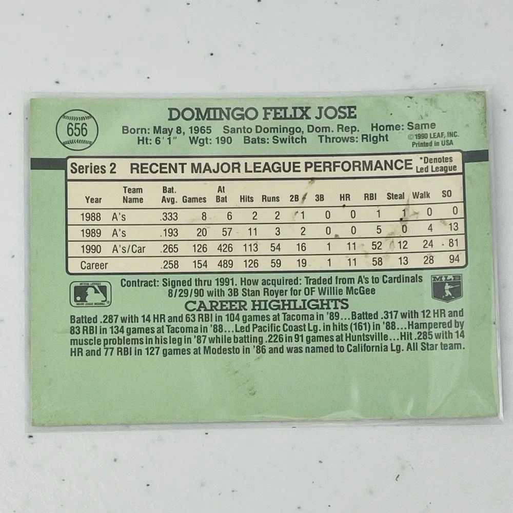 1991 Donruss 656 Felix Jose St Louis Cardinals Baseball Card Trading Card